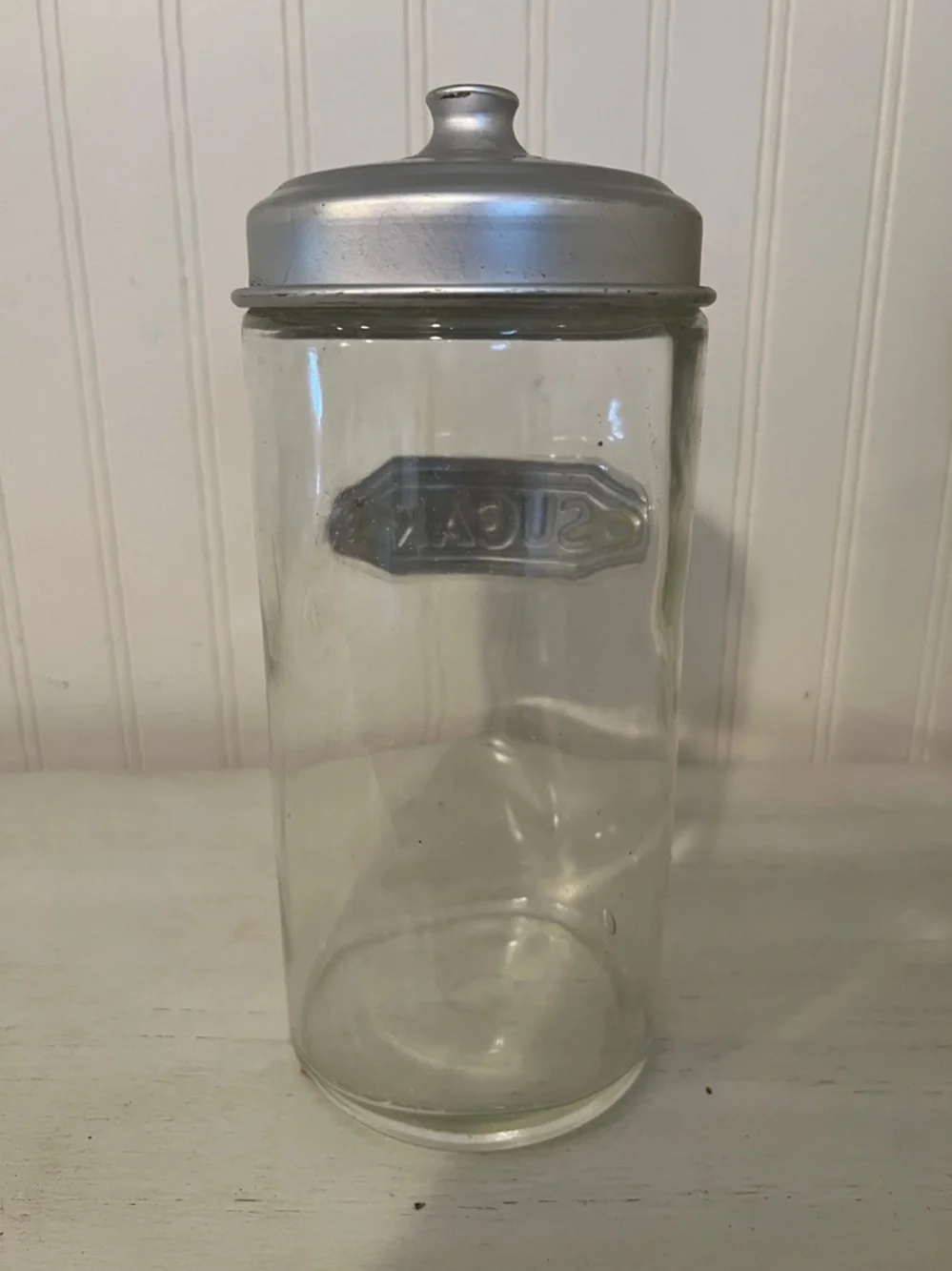 Vintage wavy glass metal lid sugar container